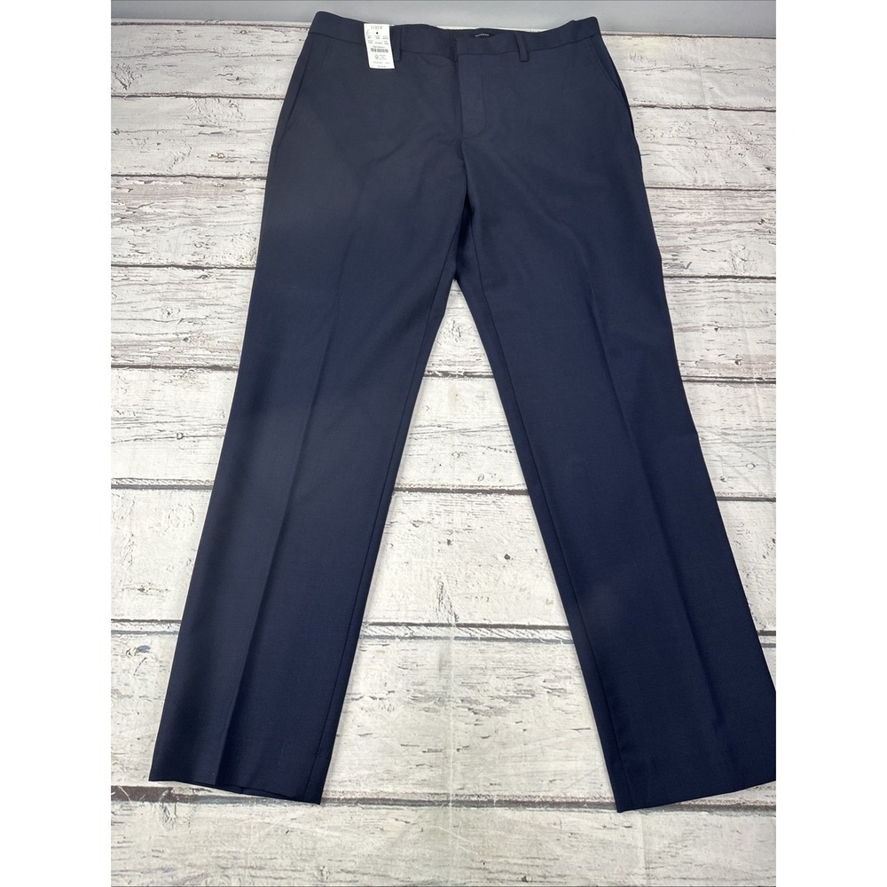 Mens J Crew Tapered Dress Pants Thompson Navy Blue Wool/Polyester Size 35x32 NWT